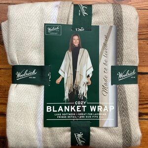 Woolrich Neutral Striped Blanket Wrap in Cream and Taupe